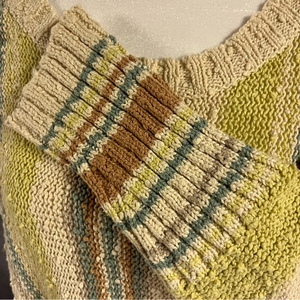 Hem & Thread Earthy Tones Striped Sweater L Boho Festival LIghtweight Textured - Picture 6 of 11